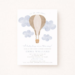 Hot Air Balloon Watercolor Baby Shower Invitation 