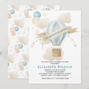 Hot Air Balloon Watercolor Babyshower  Invitation