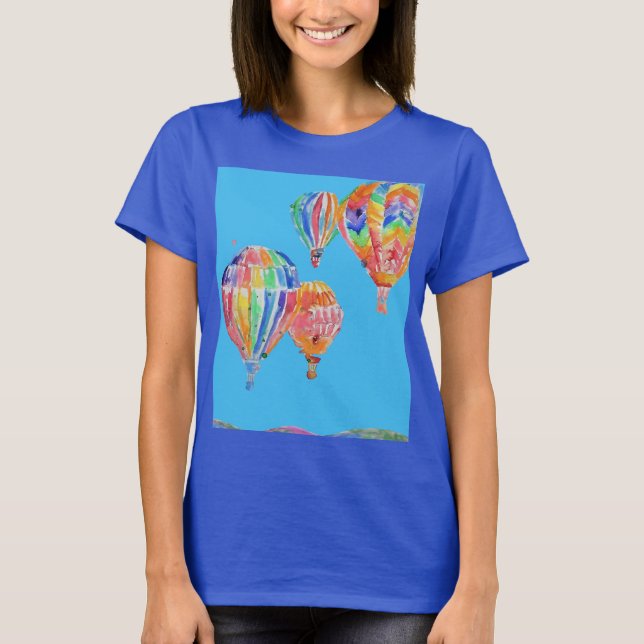 Hot Air Balloon Watercolor Colorful Womans T-Shirt (Front)
