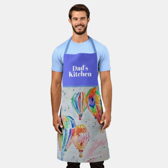 Hot Air Balloon Watercolor Dads Kitchen Apron (Worn)