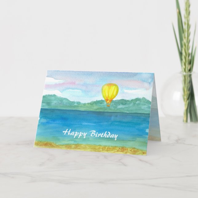 Hot Air Balloon Watercolor Happy Birthday Card (Front)