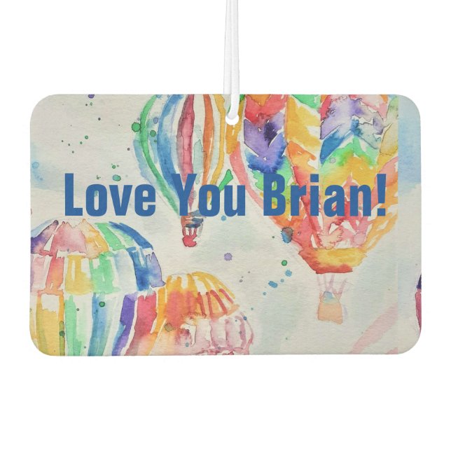 Hot Air Balloon Watercolor Name Car Air Freshener (Front)