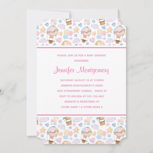 Hot Air Balloon Watercolor Pattern Baby Shower Invitation (Front)