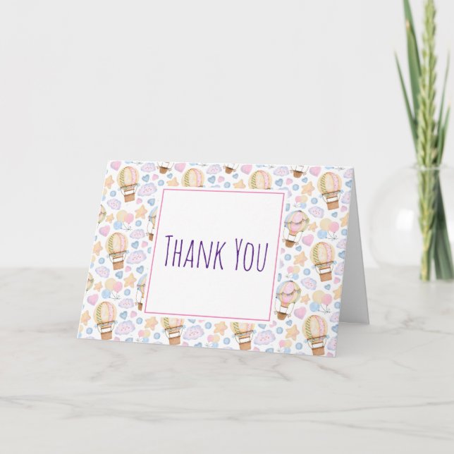 Hot Air Balloon Watercolor Pattern Thank You Card (Front)