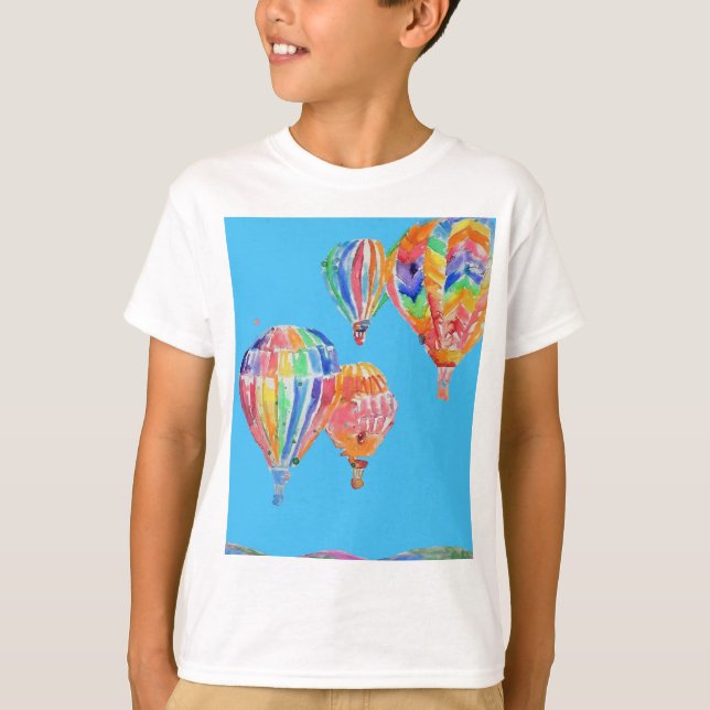 Hot Air Balloon Watercolour Colourful boys T-Shirt (Front)
