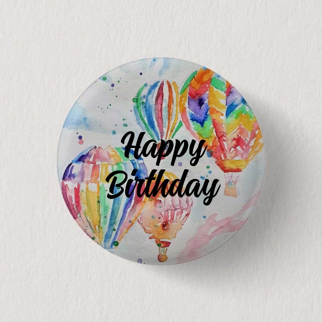 Hot Air Balloon Watercolour Painting art Poster 3 Cm Round Badge (Front)