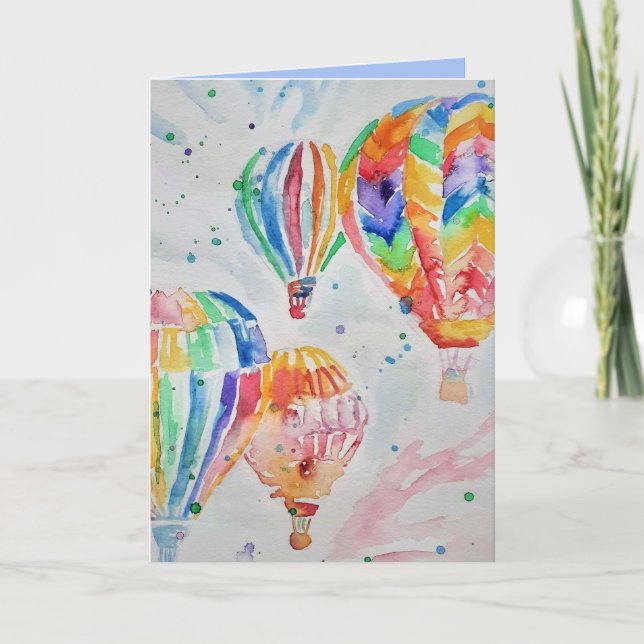 Hot Air Balloon Watercolour Painting Birthday Card (Front)