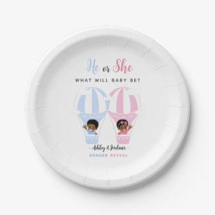 Hot Air Balloon Waving Black Baby Gender Reveal Paper Plate