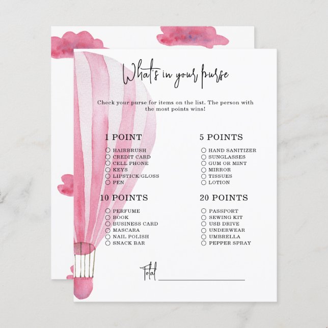 Hot air balloon - Whats in your purse baby shower (Front/Back)