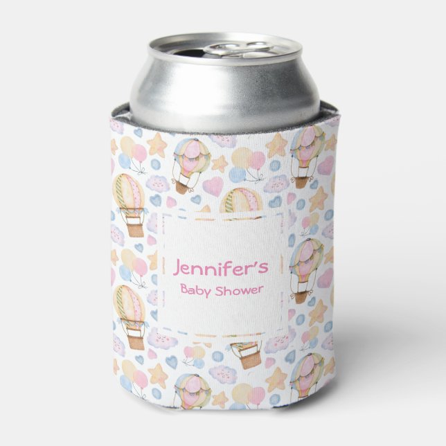 Hot Air Balloon Whimsical Watercolor Pattern Can Cooler (Can Front)