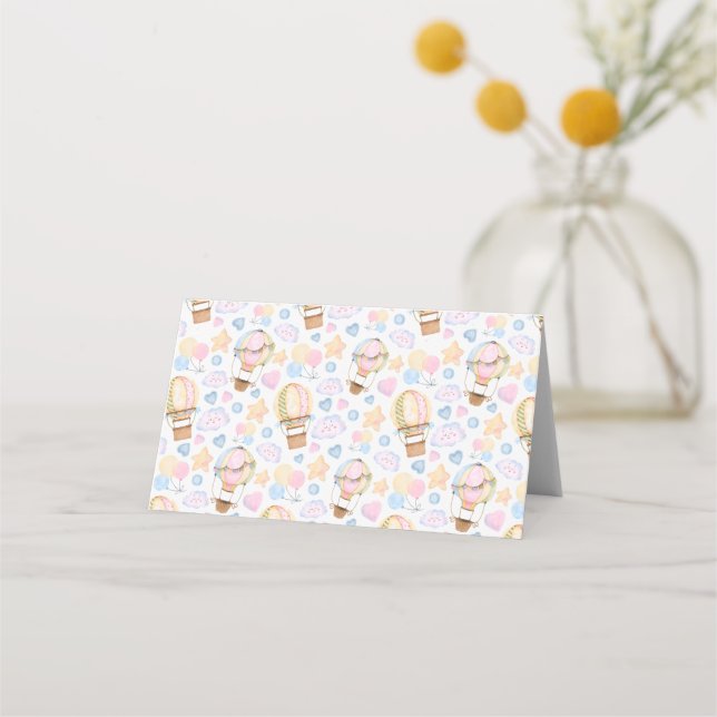 Hot Air Balloon Whimsical Watercolor Pattern Place Card (Front)