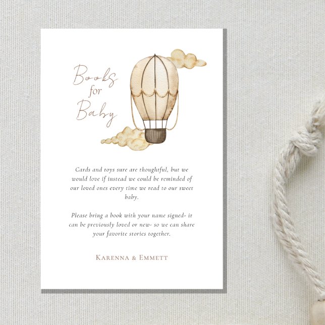Hot Air Balloon White Baby Shower Books For Baby Enclosure Card (Creator Uploaded)