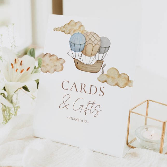 Hot Air Balloon White Baby Shower Cards And Gifts  Pedestal Sign (Creator Uploaded)