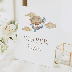 Hot Air Balloon White Baby Shower Diaper Raffle Pedestal Sign