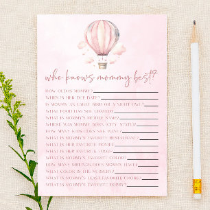 Hot Air Balloon Who Knows Mummy Baby Shower Game