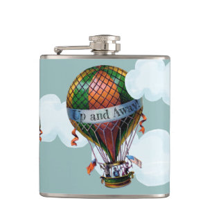 Hot Air Balloon with Clouds Personalise Hip Flask