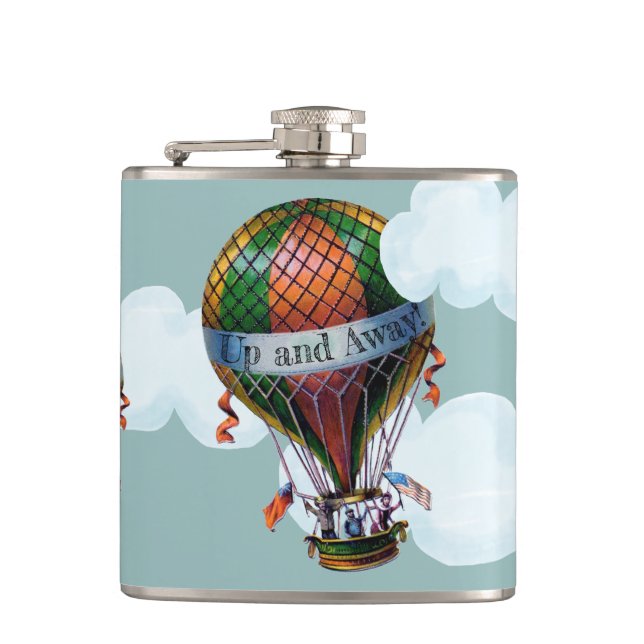 Hot Air Balloon with Clouds Personalise Hip Flask (Front)