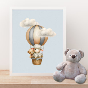 Hot Air Balloon With Lamb & Teddy Poster