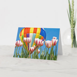 Hot air balloon with spring tulips card