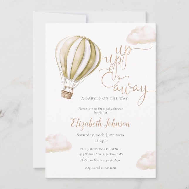 Hot Air BalloonAll In One Neutral Baby Shower Invitation (Front)