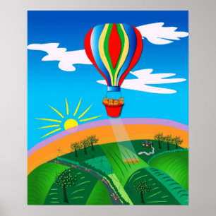 Hot Air Ballooning Folk Art Poster