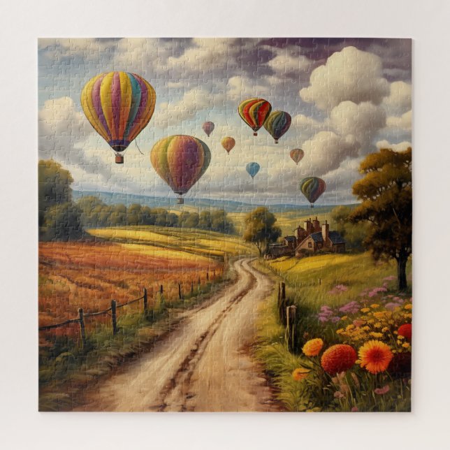 Hot Air Ballooning over the Countryside Jigsaw Puzzle (Vertical)