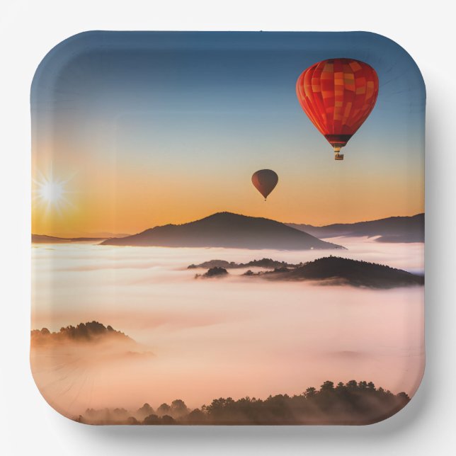 Hot Air Balloons and Mountain Scene Paper Plate (Front)