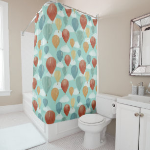 Hot Air Balloons and White Clouds Patterned Shower Curtain