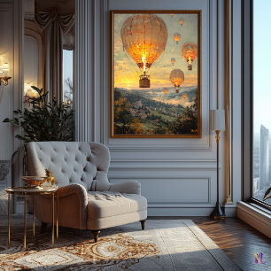 Hot Air Balloons at Sunrise in Impressionist Style Poster