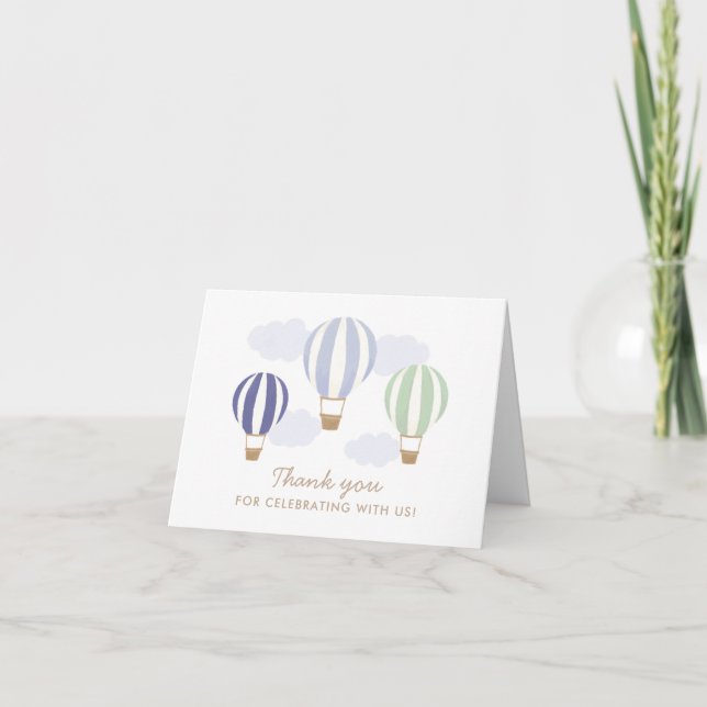 Hot Air Balloons Boy Travel Baby Shower Thank You  Card (Front)