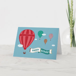 Hot Air Balloons Displaying Banner Birthday Card