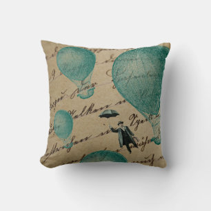Hot Air Balloons Flying Umbrella Man Handwriting Cushion