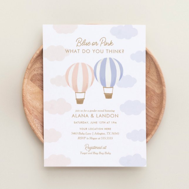 Hot Air Balloons Gender Reveal Party Invitation (Creator Uploaded)