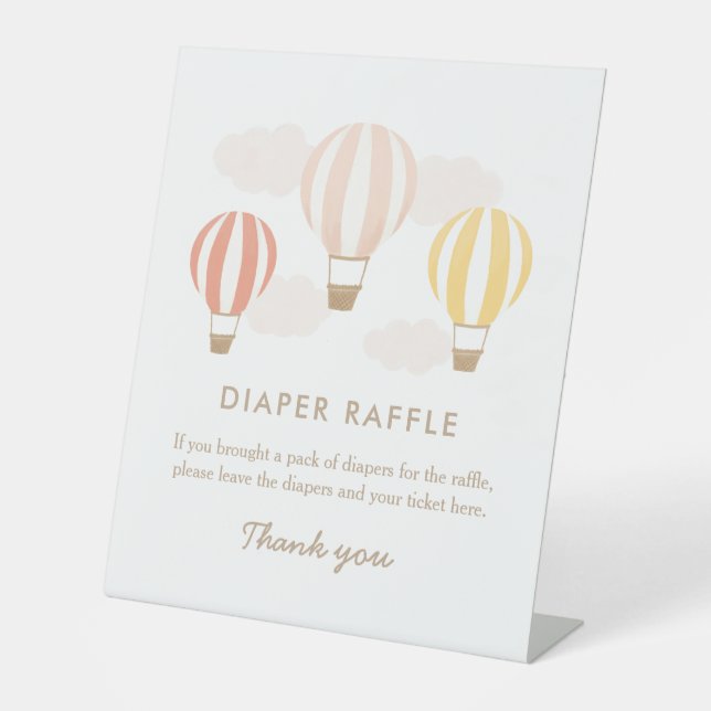 Hot Air Balloons Girl Baby Shower Diaper Raffle Pedestal Sign (Front)