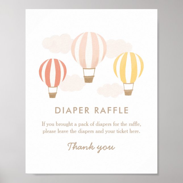 Hot Air Balloons Girl Baby Shower Diaper Raffle Poster (Front)