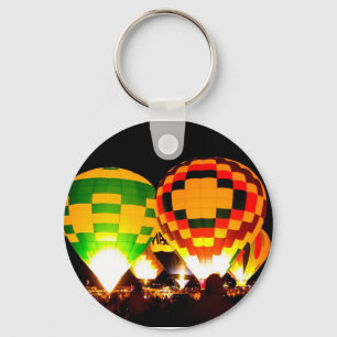 Hot Air Balloons Glowing at Night Key Ring