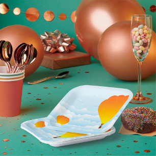 Hot Air Balloons In Clouds Paper Plate