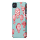 Hot Air Balloons in Flight, Red on Robins Egg Blue