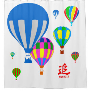 Hot Air Balloons in the sky - Pursuit - on white Shower Curtain