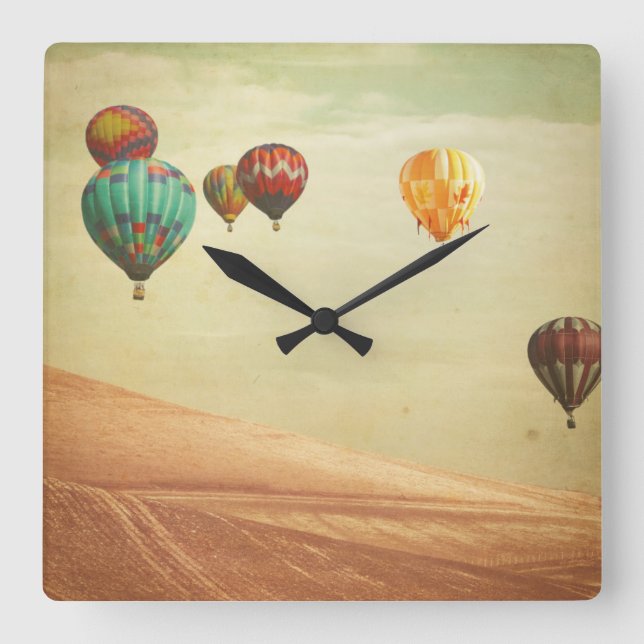 Hot Air Balloons In The Sky Square Wall Clock (Front)