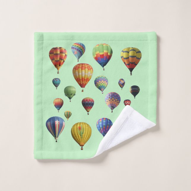 Hot Air Balloons on Mint Green Wash Cloth (Wash Cloth)