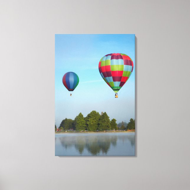 Hot air balloons over a lake,  NZ Canvas Print (Front)