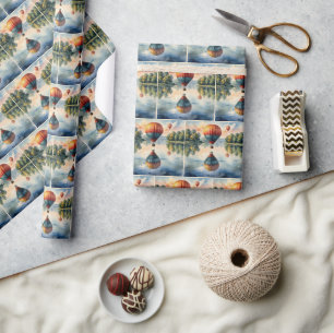 Hot Air Balloons Over Lake Water Reflection Wrapping Paper