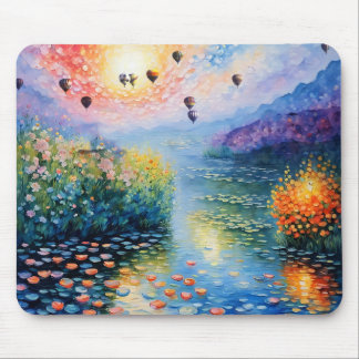 Hot air Balloons over pastel stream Mouse Pad