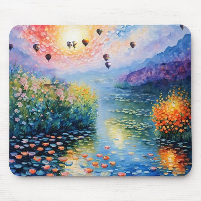Hot air Balloons over pastel stream Mouse Pad (Front)