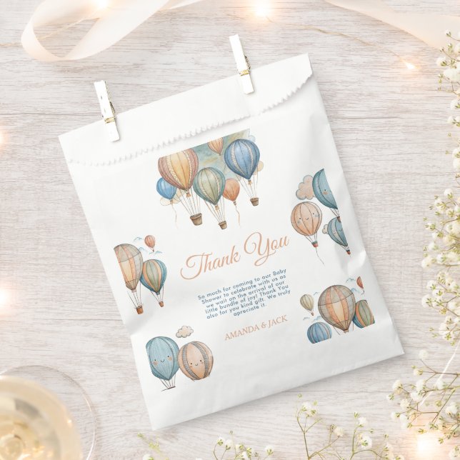 Hot Air Balloons Pastel Boy Travel Baby Shower Favour Bags (Clipped)