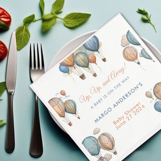 Hot Air Balloons Pastel Boy Travel Baby Shower Napkin (Creator Uploaded)