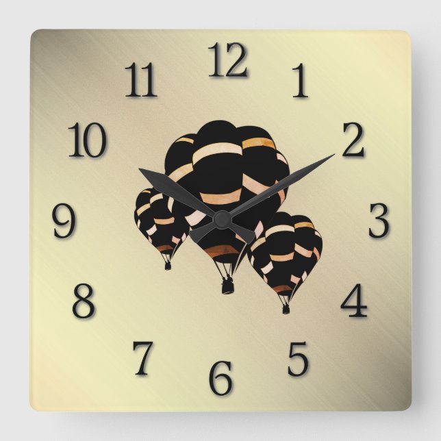 Hot Air Balloons Rustic Look with Black Numbers Square Wall Clock (Front)