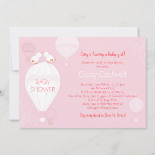 Hot Air Balloons Soft Pink Baby Girl Baby Shower Invitation