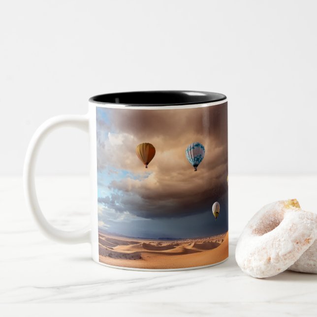 Hot Air Balloons  Two-Tone Coffee Mug (With Donut)